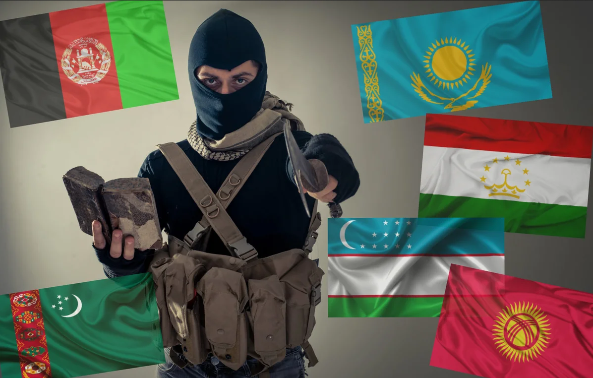 Терроризм в центральной Азии. Безопасность центральной Азии. Террористические флаги.